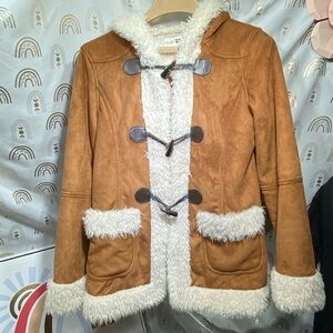 Forever 21 Tan Faux Suede Jacket with Cream Sherpa